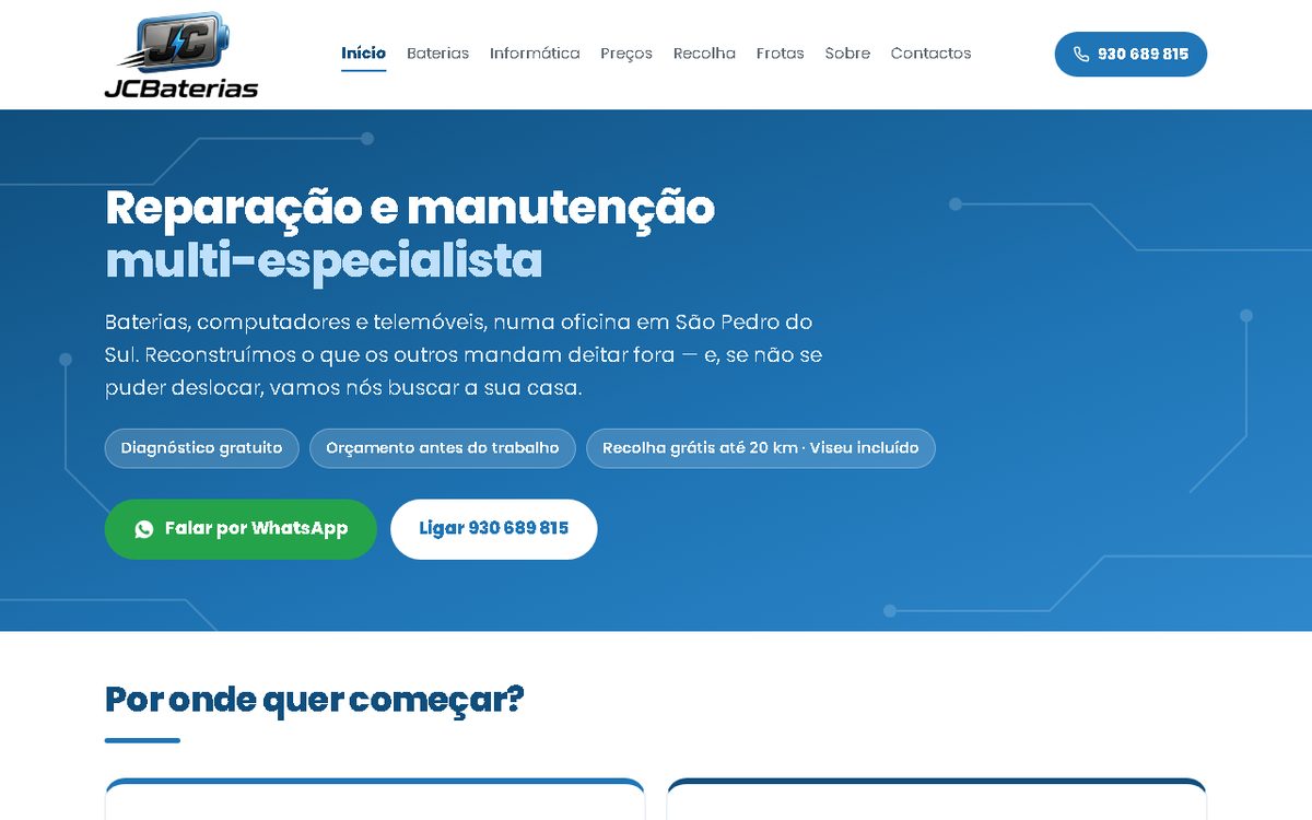 Página inicial do site jcbaterias.pages.dev
